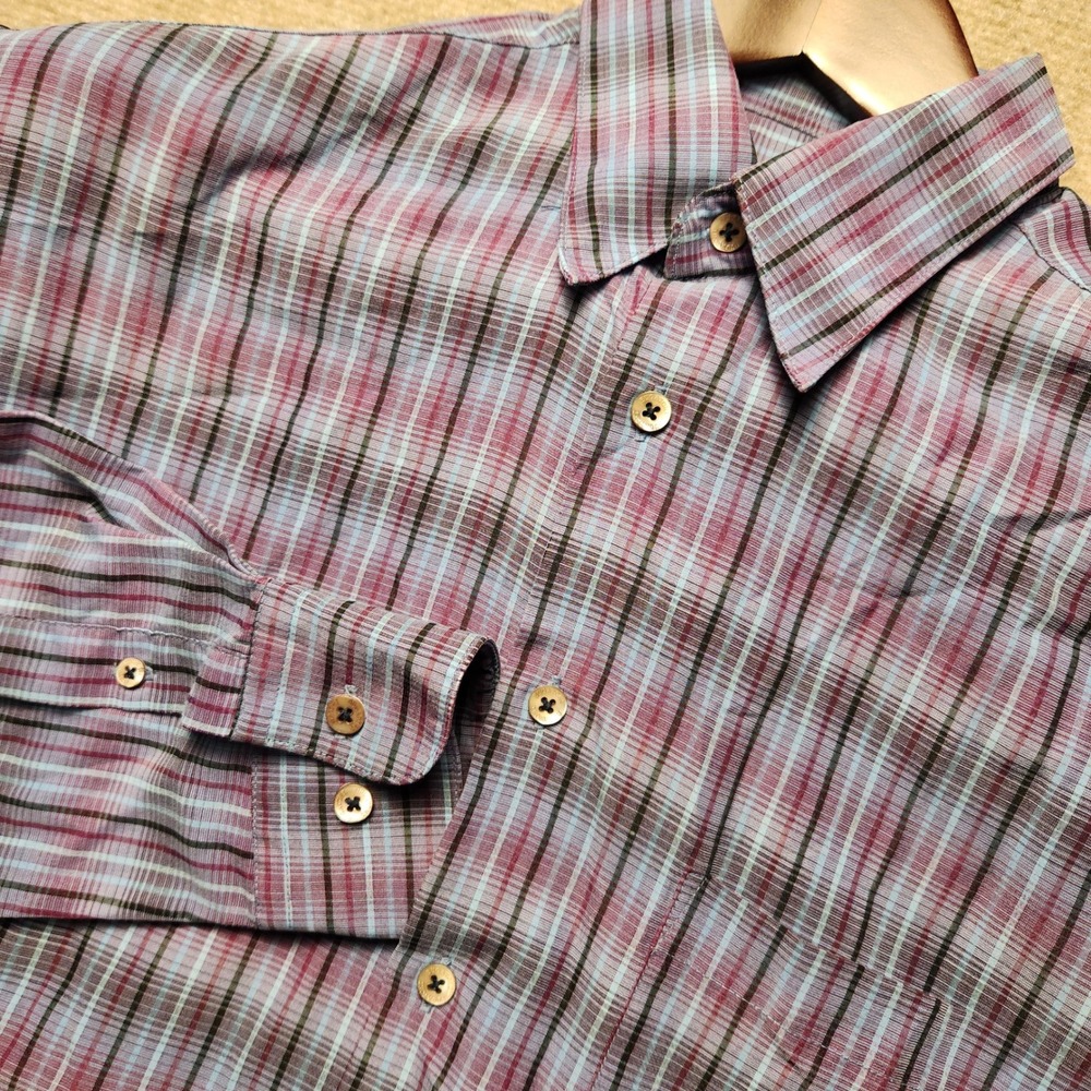 Unbranded Plaid Button Down Shirt Mens Large Blue Burgundy Long Sleeve Casual